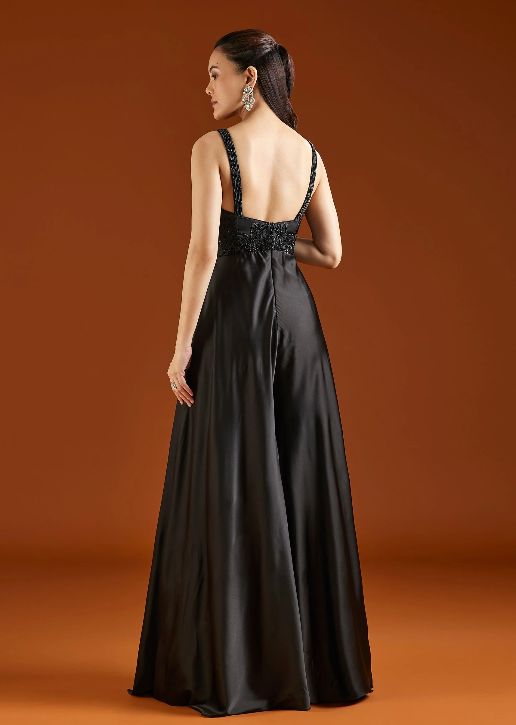 Black Embellished Satin Jumpsuit
