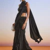 Black Beaded Embroidered Ready Pleated Saree With Blouse