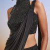 Black Beaded Embroidered Ready Pleated Saree With Blouse