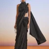 Black Beaded Embroidered Ready Pleated Saree With Blouse