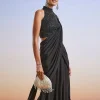 Black Beaded Embroidered Ready Pleated Saree With Blouse