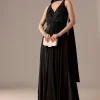 Black Embellished Jumpsuit With Choker Dupatta