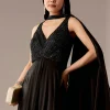 Black Embellished Jumpsuit With Choker Dupatta