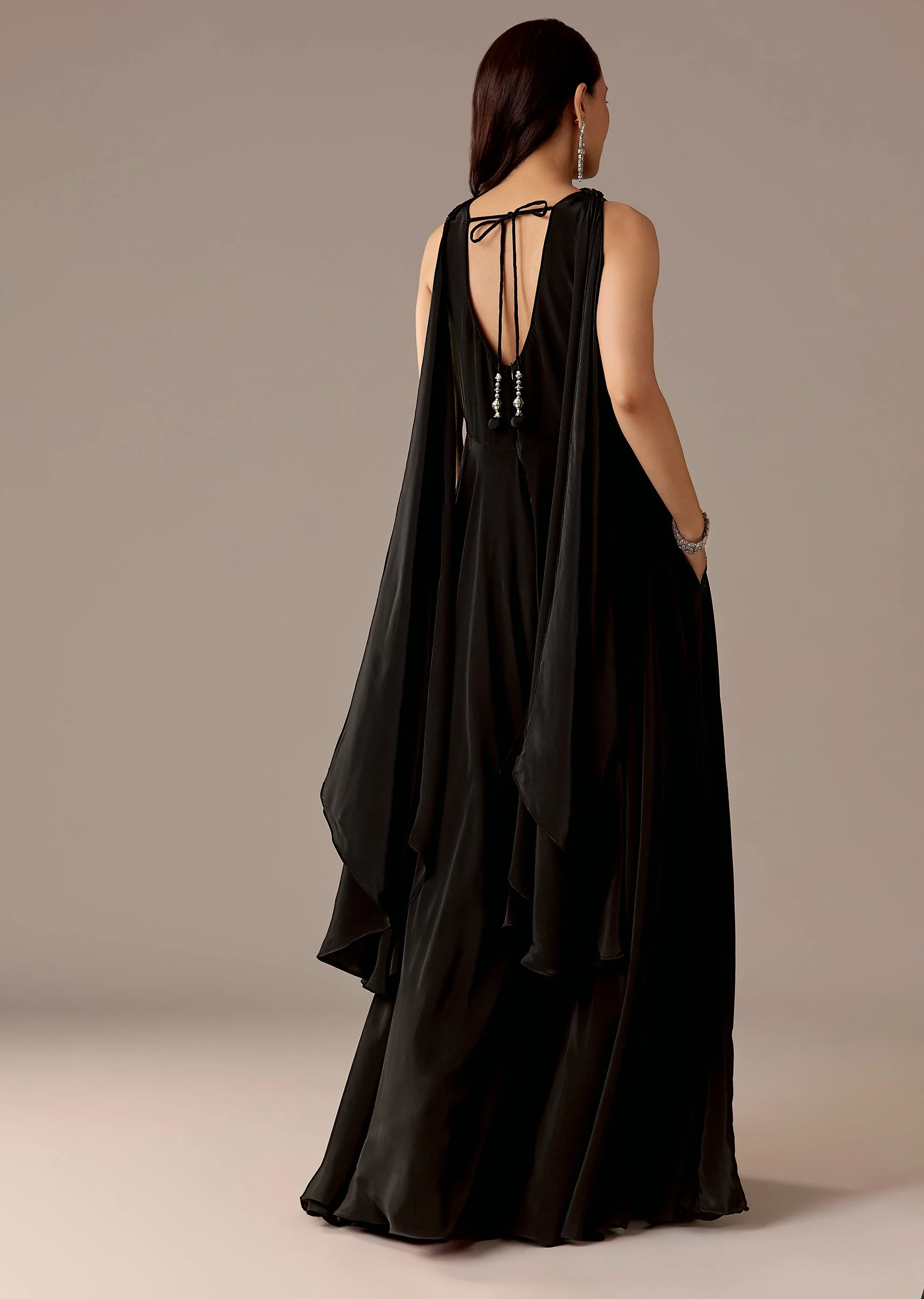 Black Embellished Jumpsuit With Choker Dupatta