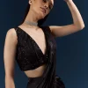 Black Organza Ready Pleated Saree With Heavy Embroidery