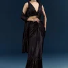 Black Organza Ready Pleated Saree With Heavy Embroidery