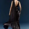 Black Organza Ready Pleated Saree With Heavy Embroidery