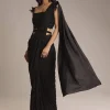 Black Lycra Ready Pleated Saree With Cutdana Work