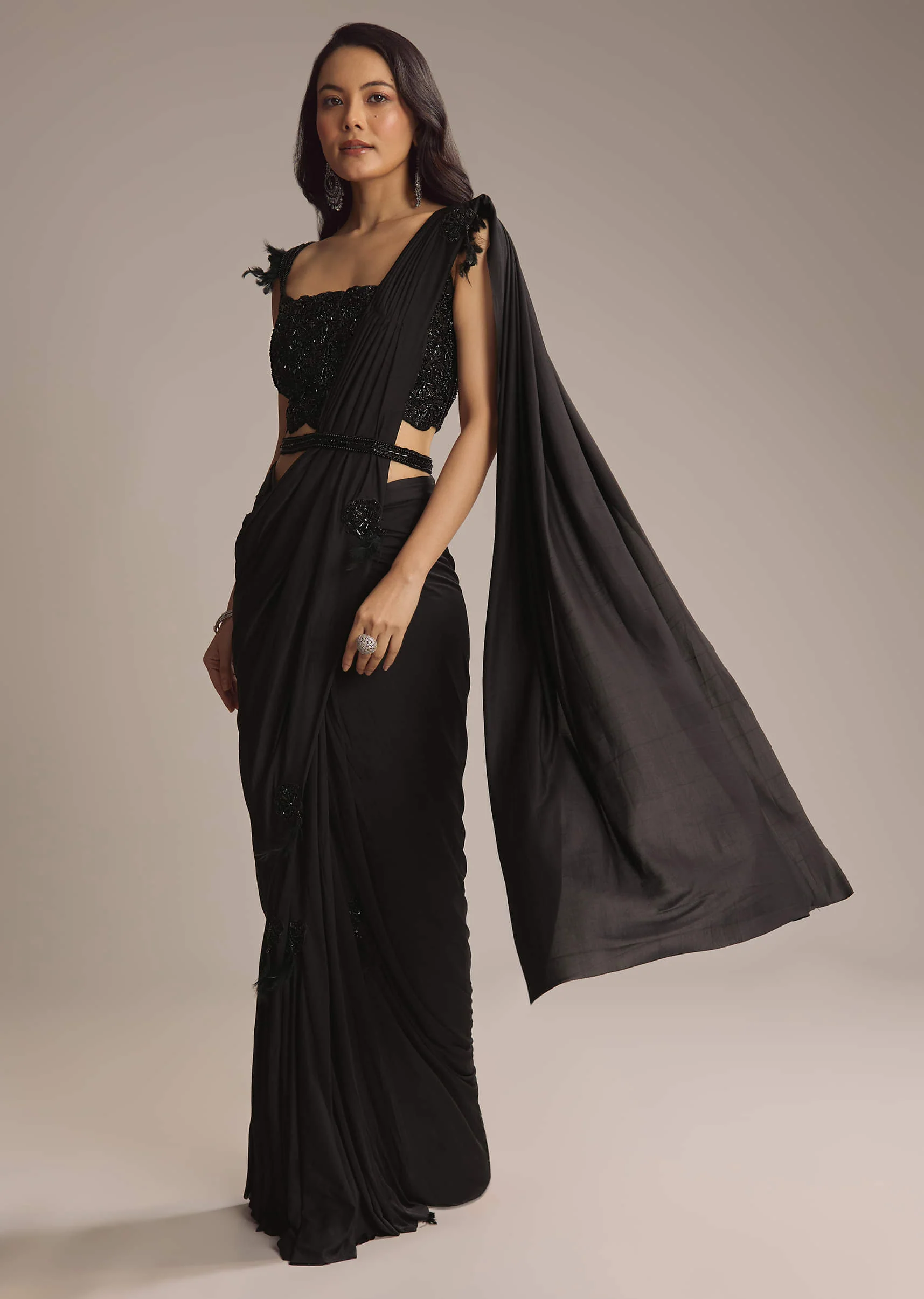 3935-black-lycra-ready-pleated-saree-with-cutdana-work-1.webp Black Lycra Ready Pleated Saree With Cutdana Work