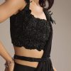 Black Lycra Ready Pleated Saree With Cutdana Work