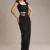 Black Lycra Ready Pleated Saree With Cutdana Work