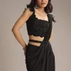 Black Lycra Ready Pleated Saree With Cutdana Work
