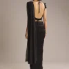 Black Lycra Ready Pleated Saree With Cutdana Work