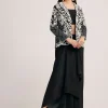 Black Crop Top Skirt And Embroidered Jacket Set