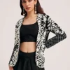 Black Crop Top Skirt And Embroidered Jacket Set