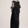 Black Crop Top Skirt And Embroidered Jacket Set
