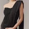 Black Ready Pleated Corset Saree With Thread And Cut Dana Work