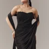 Black Ready Pleated Corset Saree With Thread And Cut Dana Work