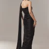 Black Ready Pleated Corset Saree With Thread And Cut Dana Work