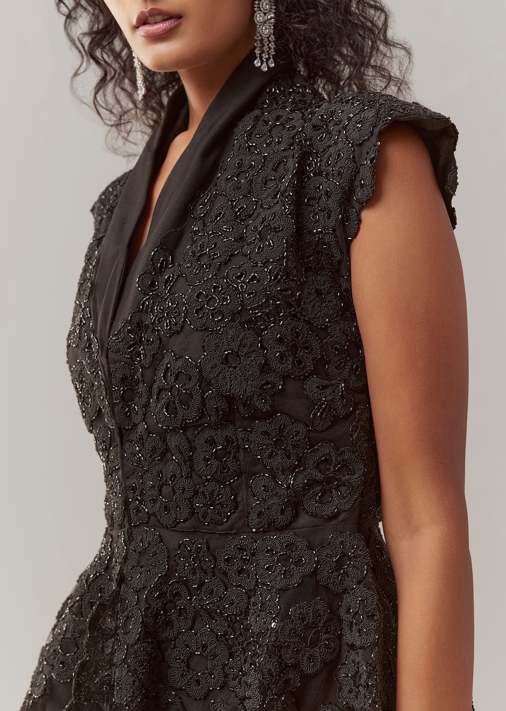 3959-black-organza-peplum-palazzo-set-3.jpg Black Organza Peplum Palazzo Set