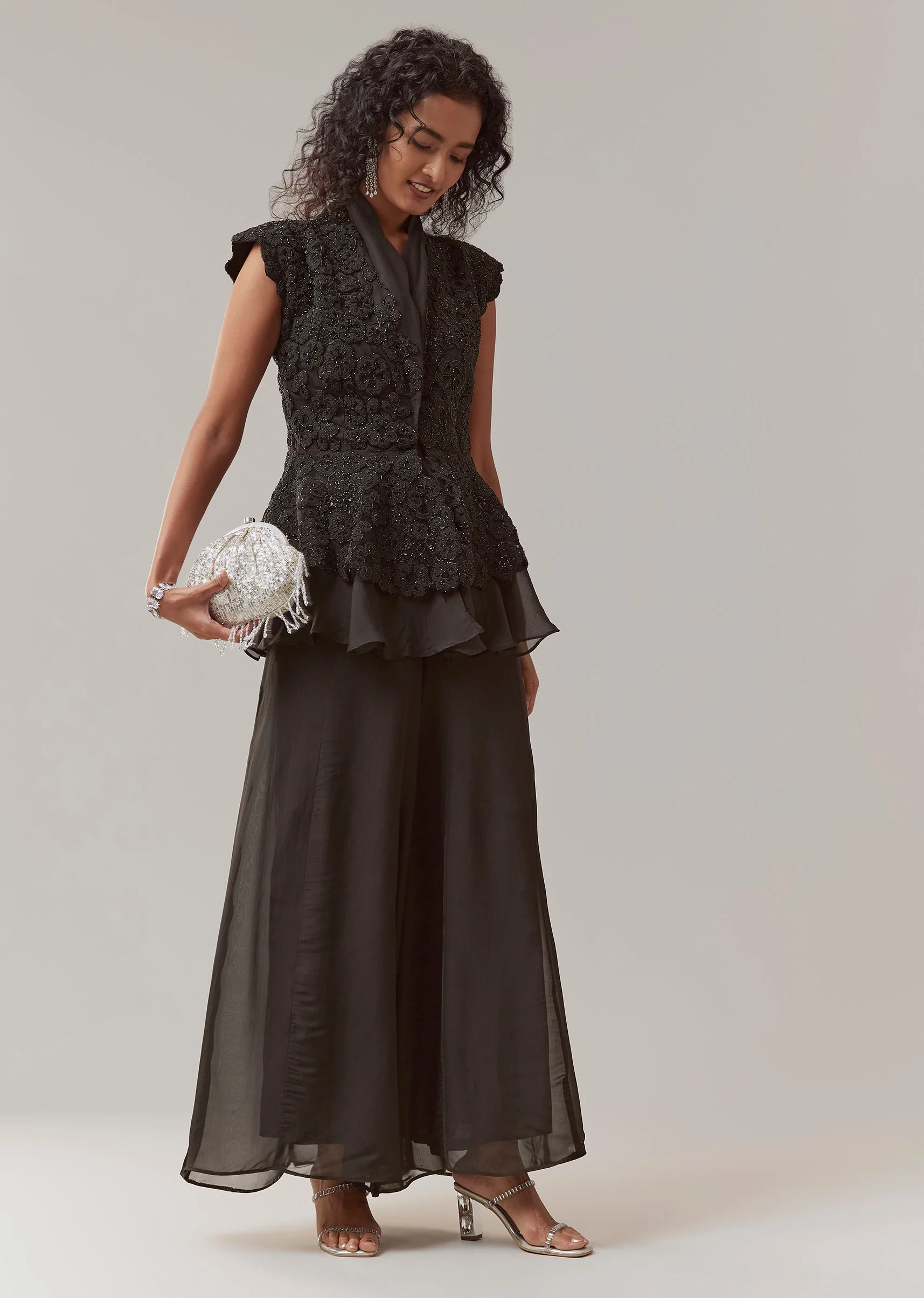 3959-black-organza-peplum-palazzo-set-4.webp Black Organza Peplum Palazzo Set
