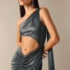 Black One Shoulder Fishcut Gown With Attached Drape