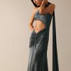 Black One Shoulder Fishcut Gown With Attached Drape