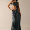 Black One Shoulder Fishcut Gown With Attached Drape