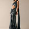 Black One Shoulder Fishcut Gown With Attached Drape