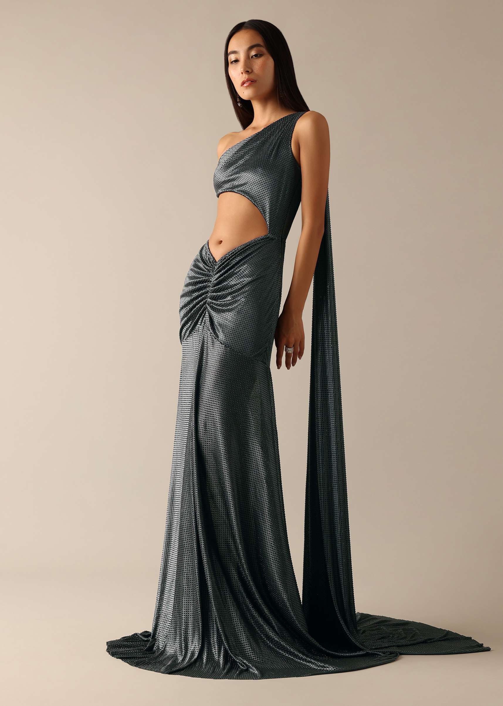 3968-us-0-us-0-variation-1.jpg Black One Shoulder Fishcut Gown With Attached Drape