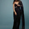 Jet Black Embroidered Ready-Pleated Organza Saree