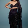 Jet Black Embroidered Ready-Pleated Organza Saree