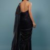 Jet Black Embroidered Ready-Pleated Organza Saree