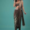 Fossil Brown Pre-Pleated Dhoti Saree In Knitted Pleated Fabric