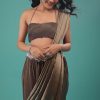 Fossil Brown Pre-Pleated Dhoti Saree In Knitted Pleated Fabric