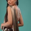 Fossil Brown Pre-Pleated Dhoti Saree In Knitted Pleated Fabric
