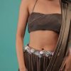Fossil Brown Pre-Pleated Dhoti Saree In Knitted Pleated Fabric