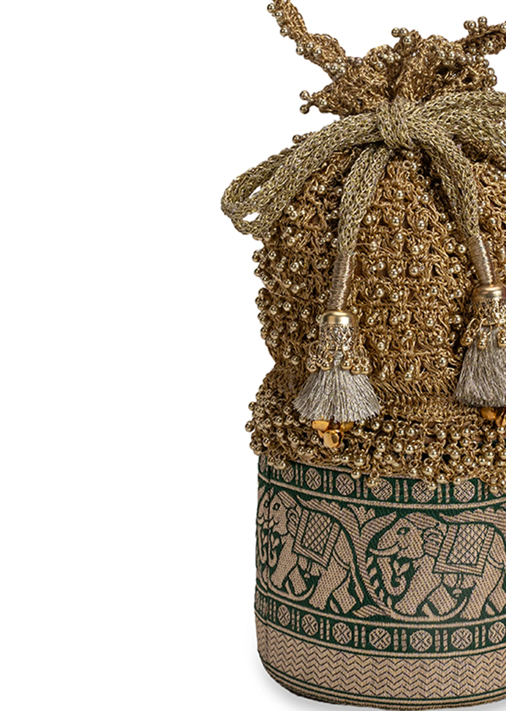 Gold And Green Lace Potli Bag