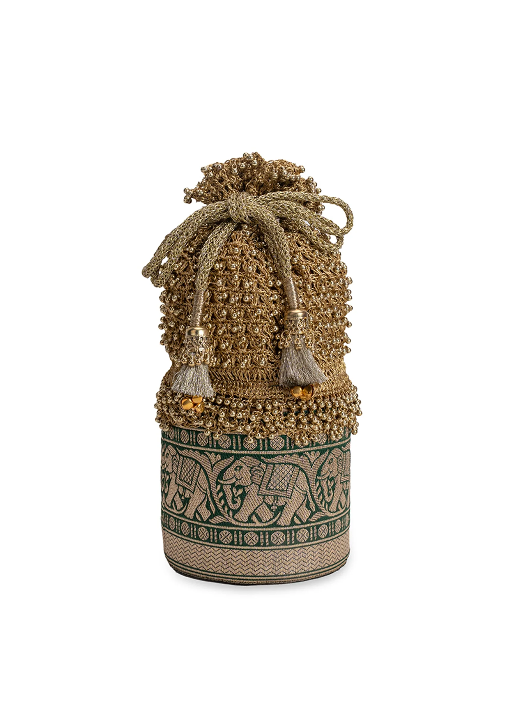 Gold And Green Lace Potli Bag