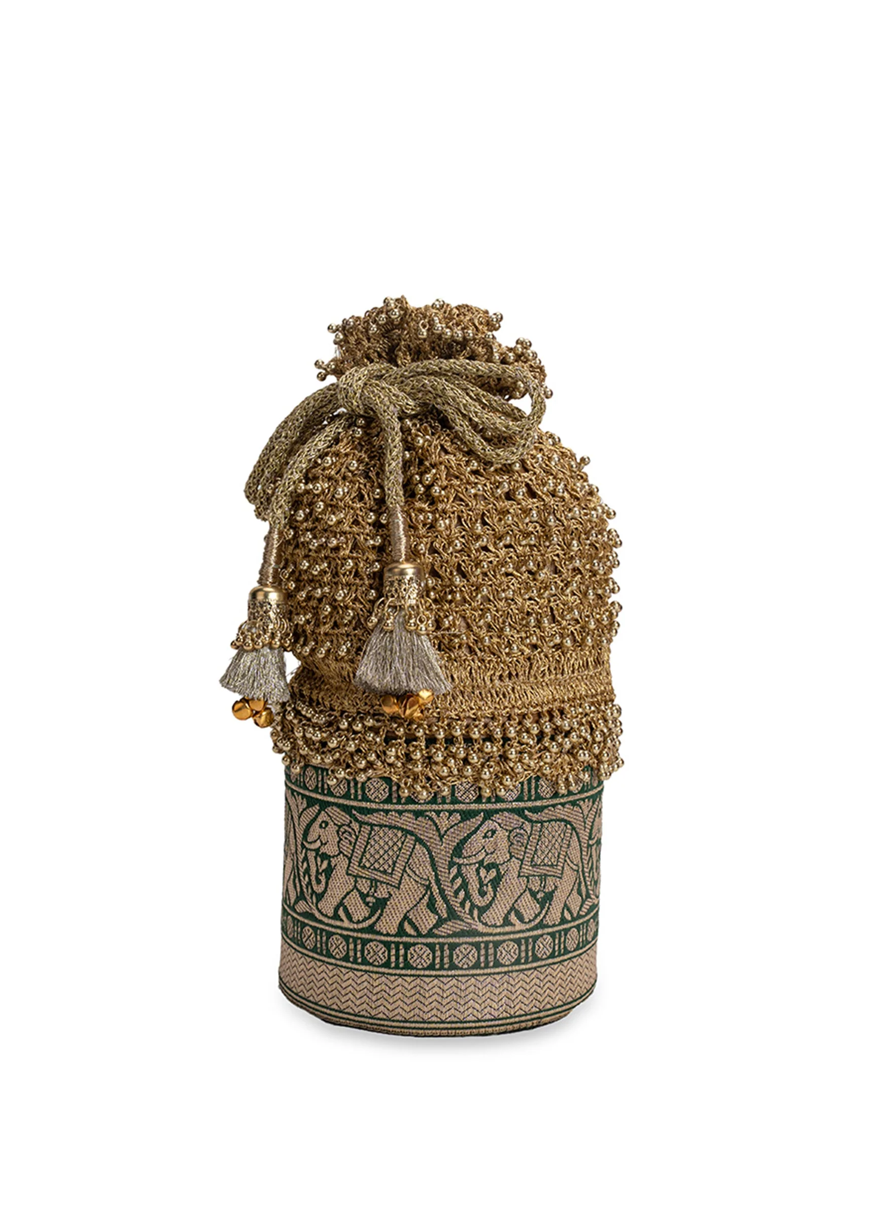 Gold And Green Lace Potli Bag