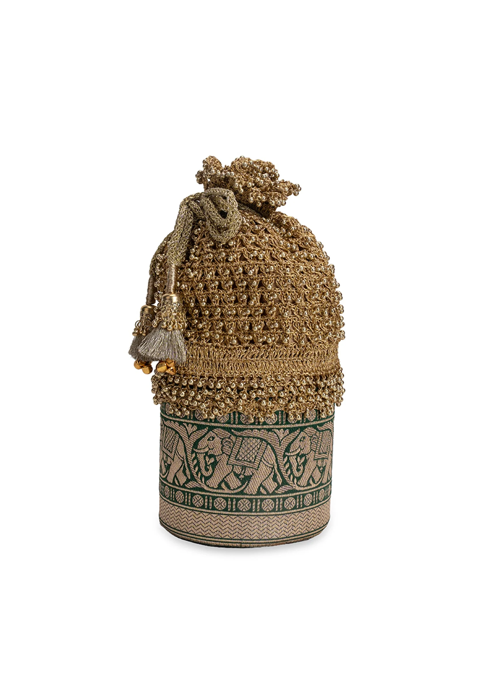 Gold And Green Lace Potli Bag