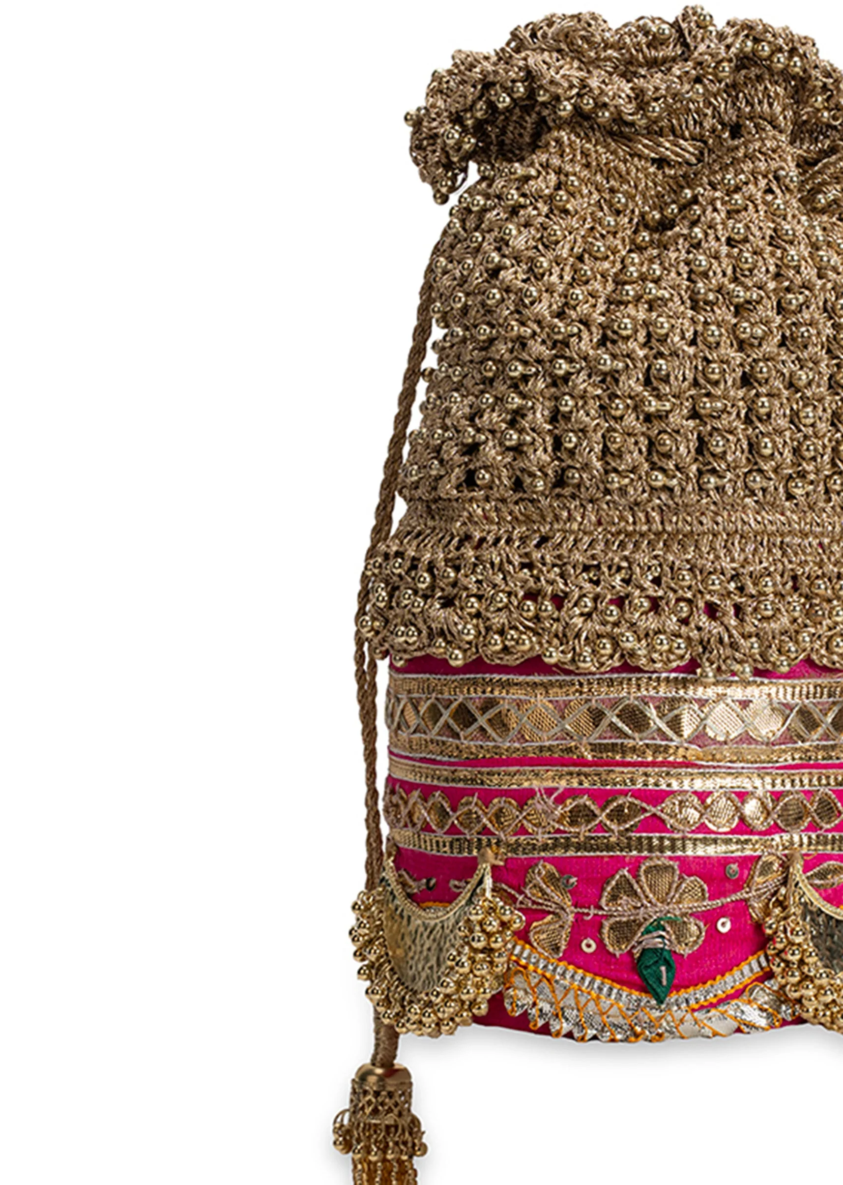Gold And Pink Lace Potli Bag