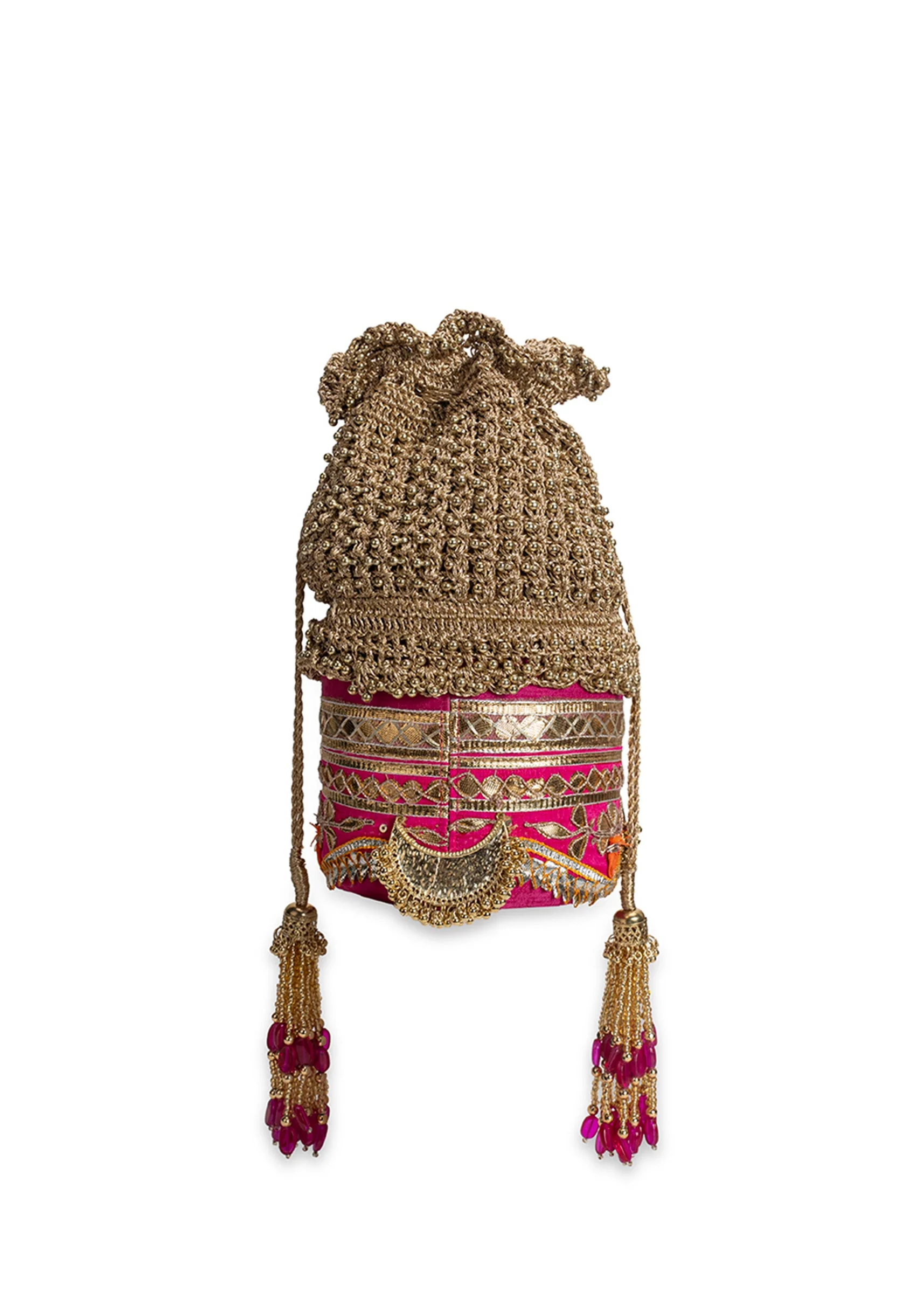 Gold And Pink Lace Potli Bag