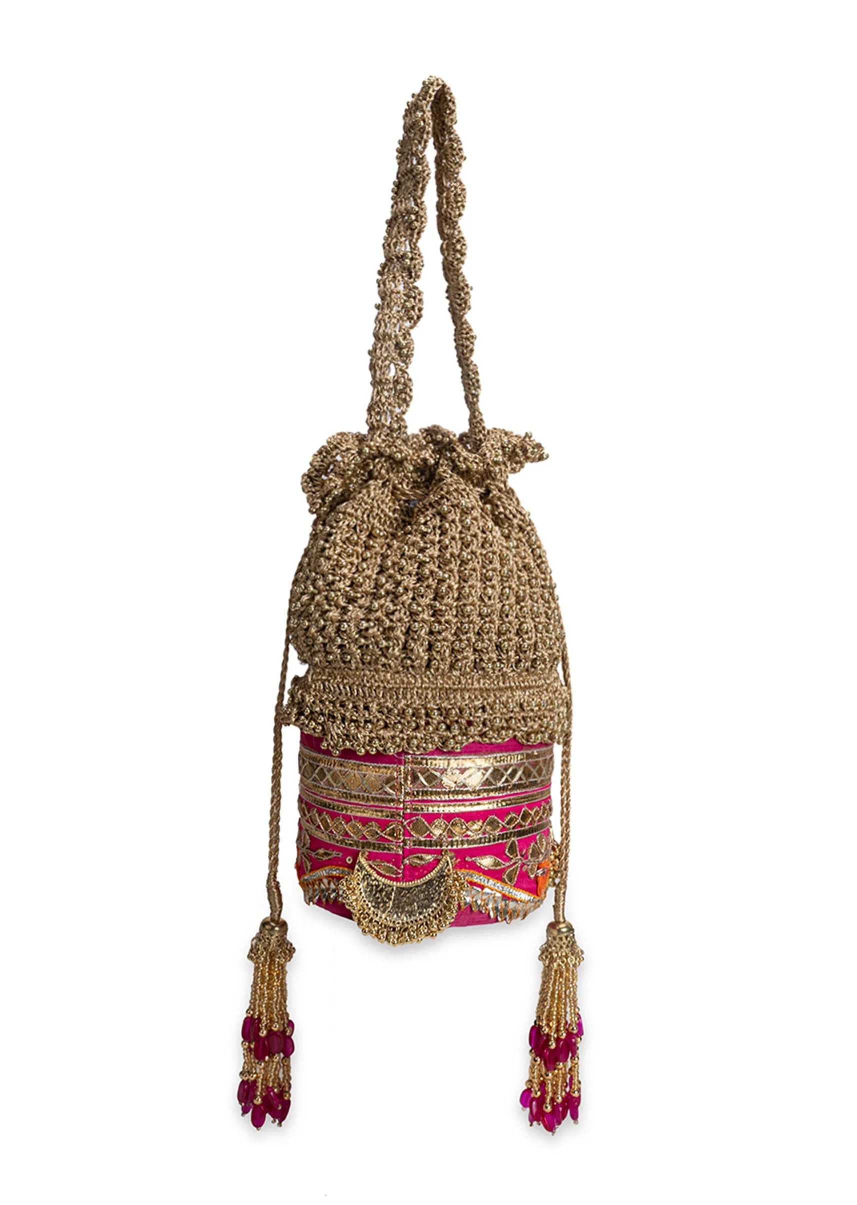 Gold And Pink Lace Potli Bag