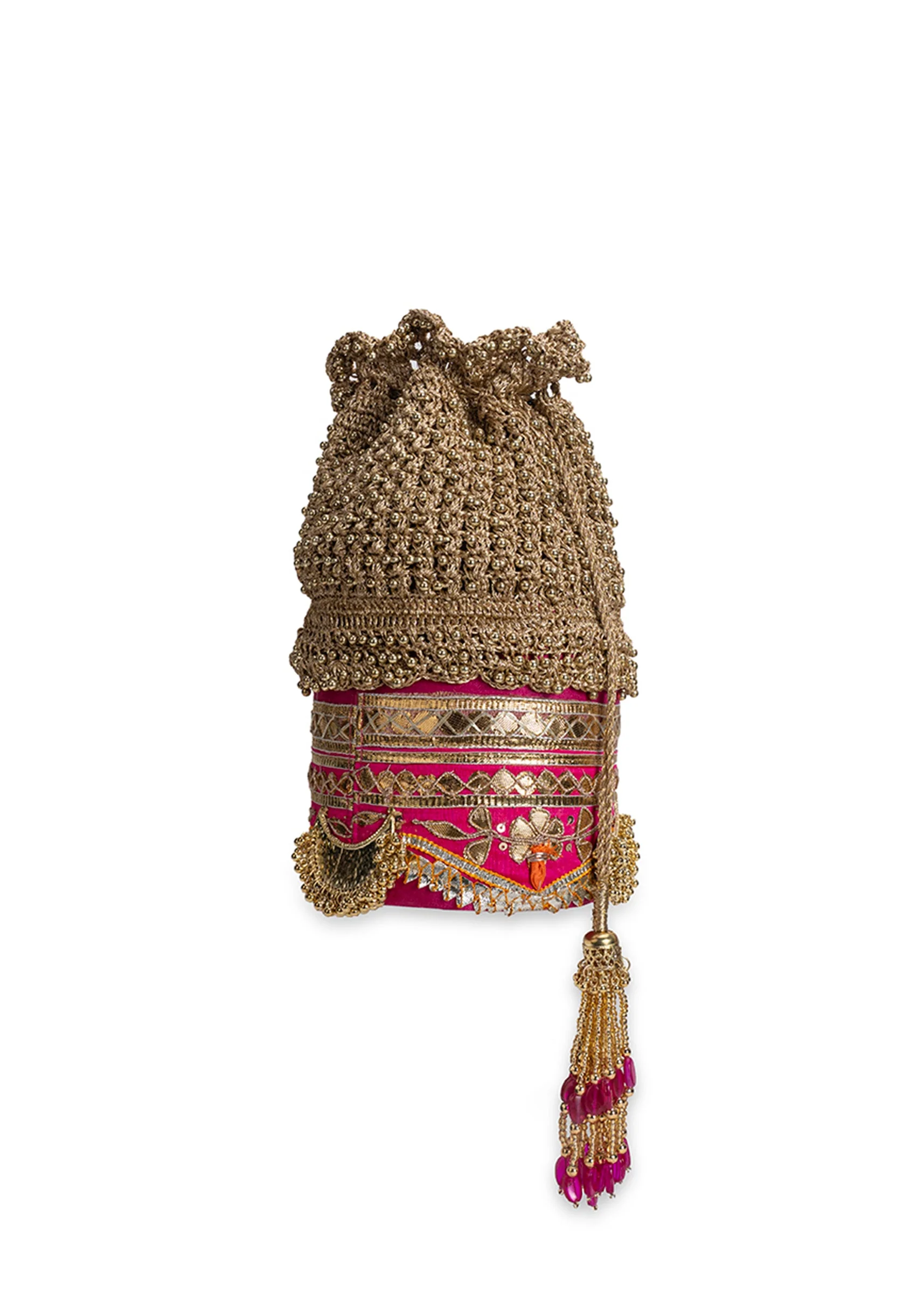 Gold And Pink Lace Potli Bag