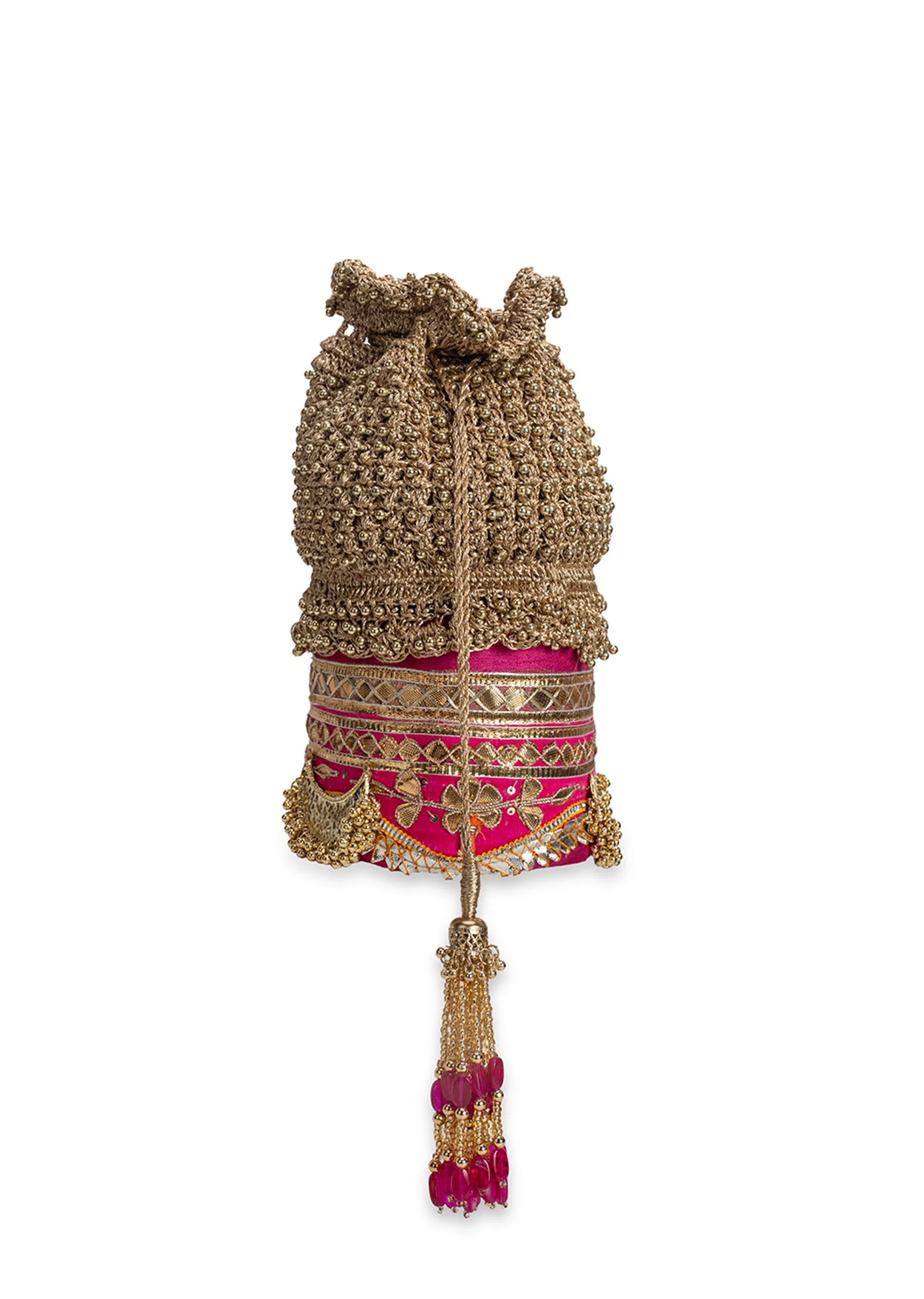Gold And Pink Lace Potli Bag