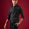 Black Patchwork Embroidered Mens Shirt