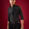 Black Patchwork Embroidered Mens Shirt