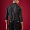 Black Patchwork Embroidered Mens Shirt