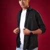 Black Viscose Mandarin Collar Mens Shirt